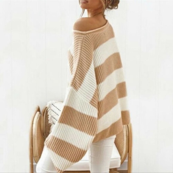 New Beige Textured Stripe Sweater - Picture 1 of 7